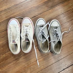 Bundle of converse low top sneakers, women’s 9.5, grey and cream.